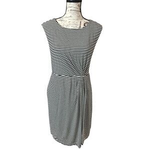 LOFT Black and White Striped Midi Dress